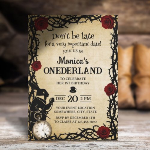 Alice in Wonderland Vintage Girl 1st Birthday Invitation