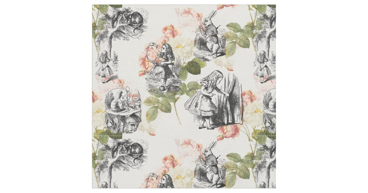 Alice in Wonderland Vintage Roses Fabric | Zazzle