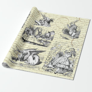 Alice in Wonderland Vintage Script Beige Wrapping Paper