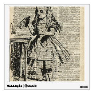 Alice in Wonderland Vintage Stencil on Old Page Wall Decal