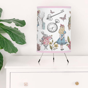 Alice In Wonderland Vintage Storybook Characters Tripod Lamp