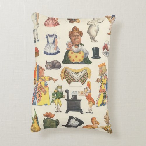 Alice in Wonderland Vintage Victorian Paper Doll Accent Pillow