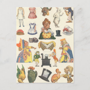 Alice in Wonderland, Vintage Victorian Paper Doll Postcard