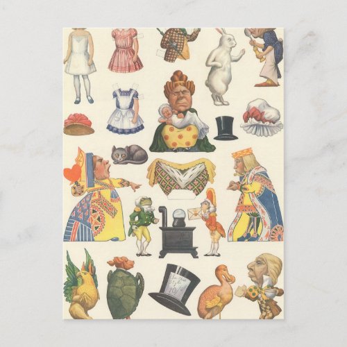 Alice in Wonderland Vintage Victorian Paper Doll Postcard