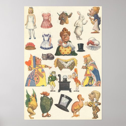 Alice in Wonderland Vintage Victorian Paper Doll Poster