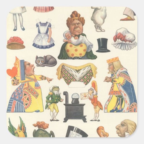 Alice in Wonderland Vintage Victorian Paper Doll Square Sticker