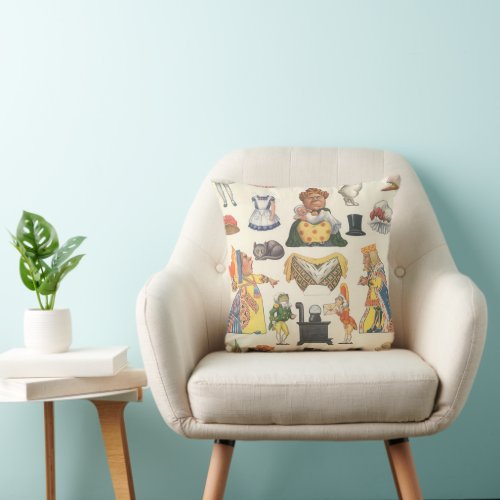 Alice in Wonderland Vintage Victorian Paper Doll Throw Pillow