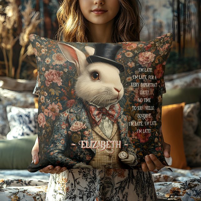 Alice in Wonderland Vintage White Rabbit Throw Pillow (Creator Uploaded)