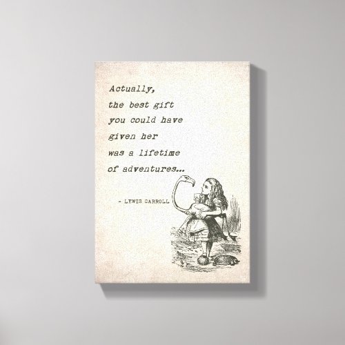 Alice In Wonderland WFlamingo Adventure Quote Canvas Print