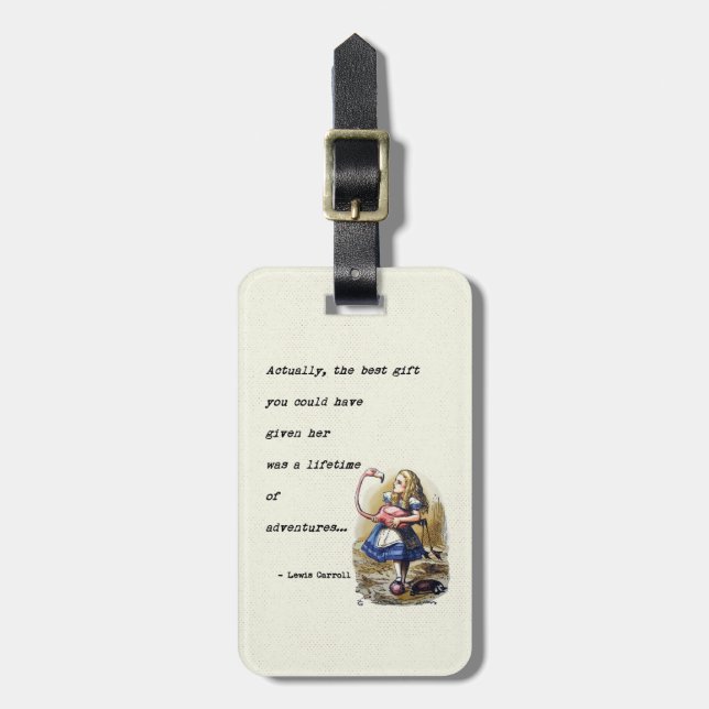 Alice In Wonderland W/Flamingo Adventure Quote Luggage Tag (Front Vertical)