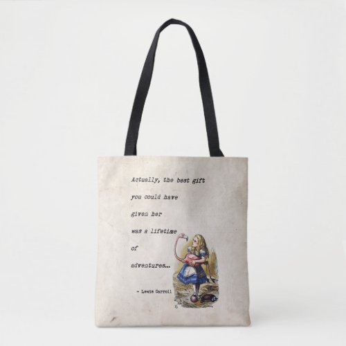 Alice In Wonderland WFlamingo Adventure Quote Tote Bag