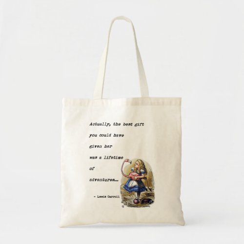 Alice In Wonderland WFlamingo Adventure Quote Tote Bag