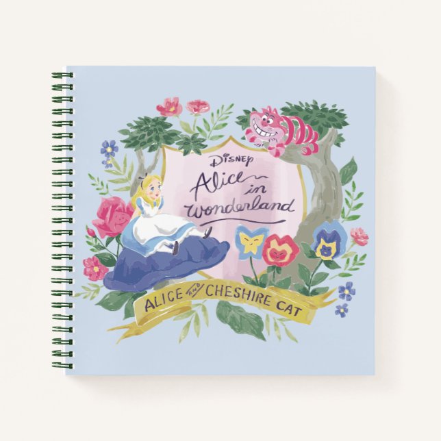 Alice In Wonderland | Watercolor Alice & Cheshire Notebook (Front)