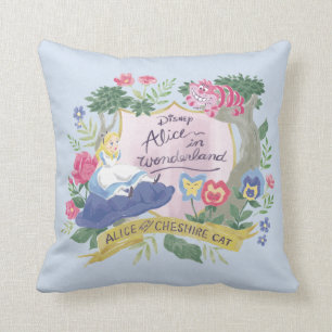 Alice In Wonderland Watercolor Alice & Cheshire Throw Pillow