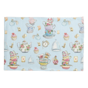 Alice in Wonderland Watercolor Blue Stripe Pillow Case