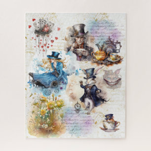 Alice in Wonderland Watercolor Collage Jigsaw Puzzle