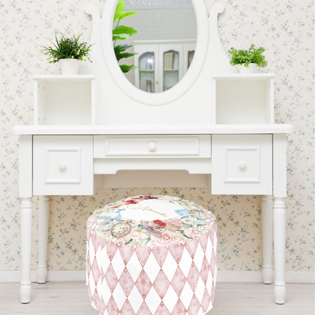 Alice In Wonderland Watercolor Floral Pink  Pouf (Creator Uploaded)