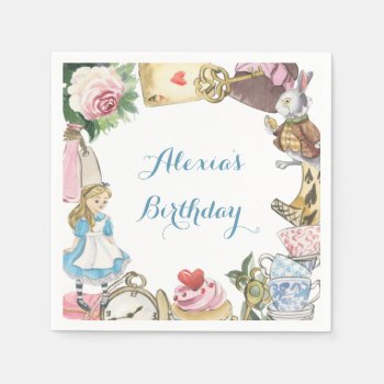 Alice In Wonderland Watercolor Hand Painted Rabbit Napkins by HydrangeaBlue at Zazzle