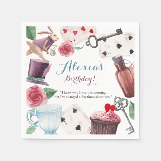 Alice In Wonderland Watercolor Hand Painted Rabbit Paper Napkins Zazzle Com