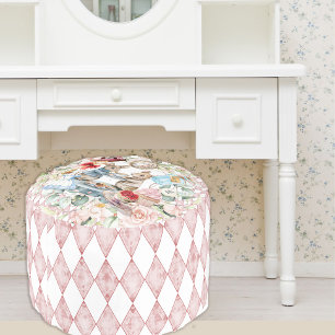 Alice In Wonderland Watercolor Pink Floral  Pouf