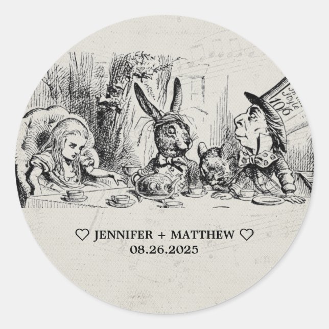 Alice in Wonderland Wedding Classic Round Sticker (Front)