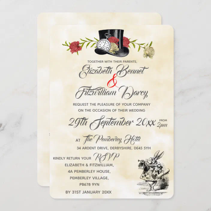 Alice in Wonderland Save The Date /Evening Card Wedding Invitation Personalised 