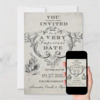 Alice in Wonderland wedding invitation scroll, set of 10