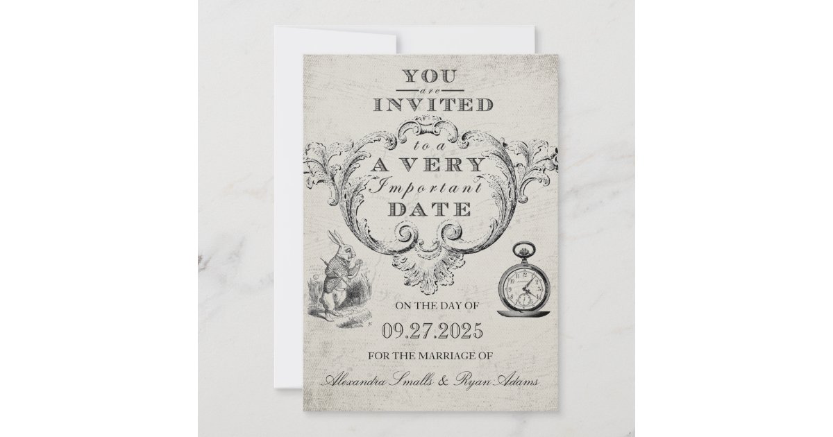 Alice in Wonderland wedding invitation scroll, set of 10