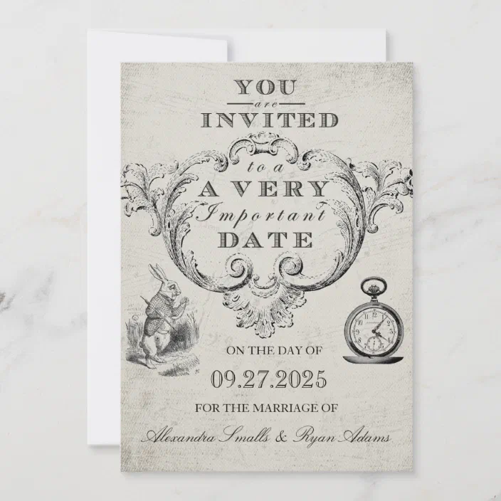 Alice in Wonderland Personalised Wedding Invite Bundle Day/ Evening Reception 