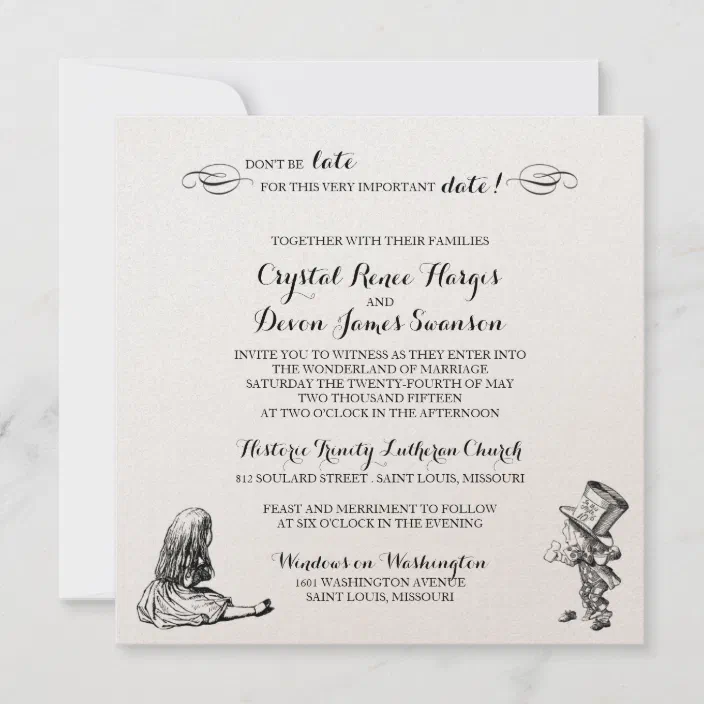 Alice in Wonderland Save The Date /Evening Card Wedding Invitation Personalised 