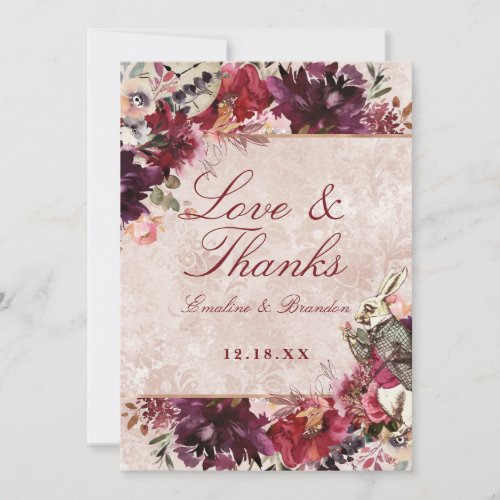 Alice in Wonderland Wedding Love and Thanks Thank You Card