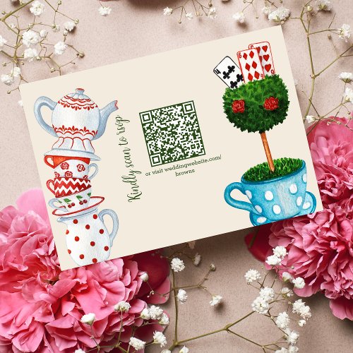 Alice in Wonderland Wedding qr code RSVP Card