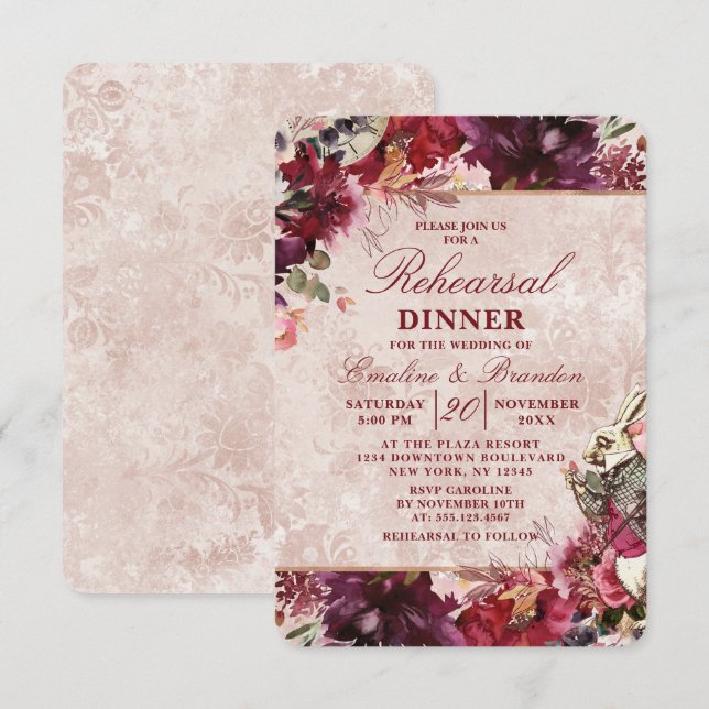 Alice in Wonderland Wedding Rehearsal Dinner Invitation (Front/Back)