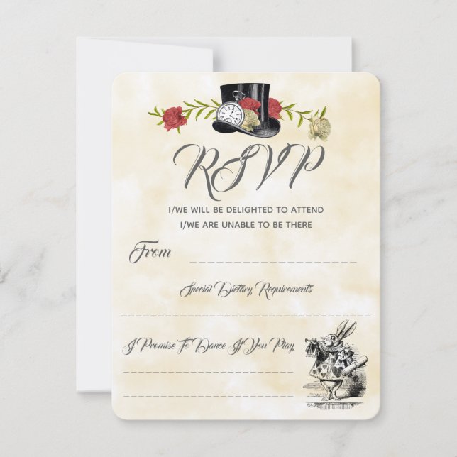 Alice in Wonderland Wedding RSVP Card (Front)