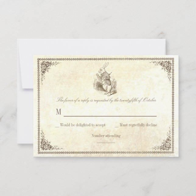 Alice in wonderland wedding RSVP cards (Front)