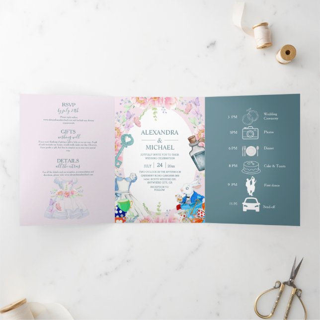 Alice in Wonderland Wedding Tri-Fold Invitation (Inside)