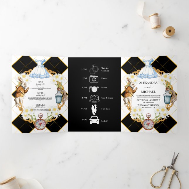 Alice in Wonderland Wedding Tri-Fold Invitation (Inside)