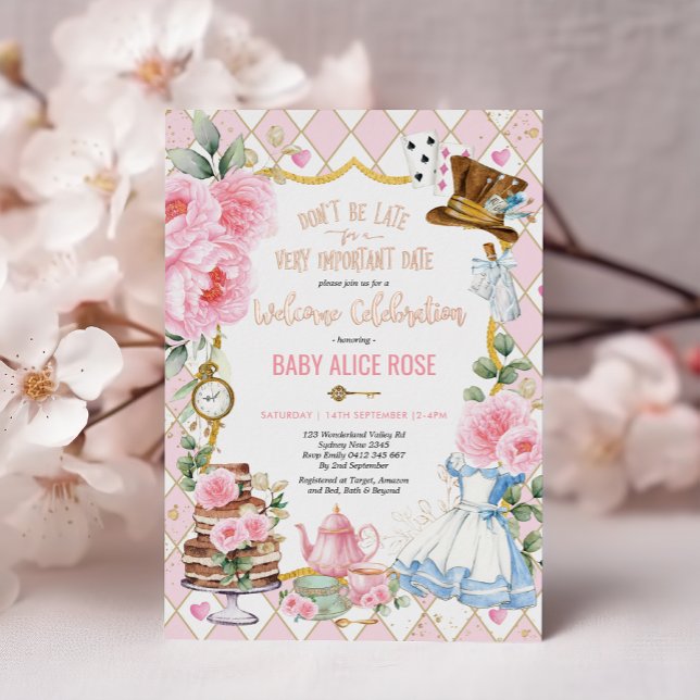 Alice in Wonderland Welcome Baby Celebration Party Foil Invitation (Creator Uploaded)