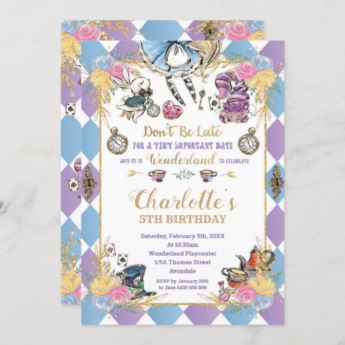 Alice in Wonderland Whimsical Birthday Tea Party Invitation