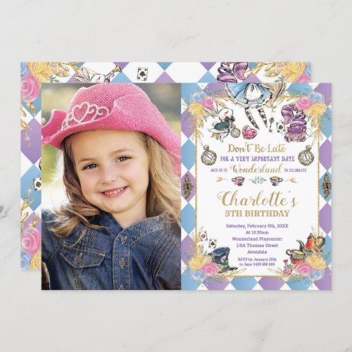 Alice in Wonderland Whimsical Birthday Tea Photo Invitation