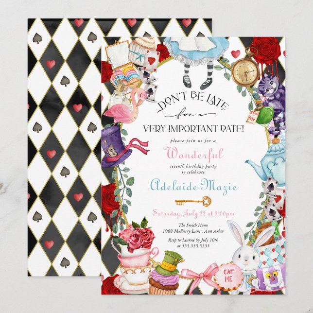 Alice in Wonderland Whimsical Children's Birthday  Invitation (Front/Back)