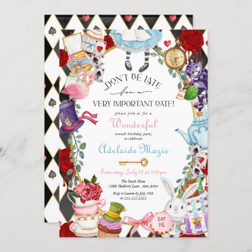 Alice in Wonderland Whimsical Childrens Birthday  Invitation