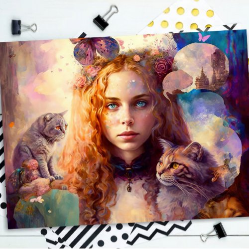 Alice in Wonderland  Whimsical Dreamy Cat Lover Tissue Paper