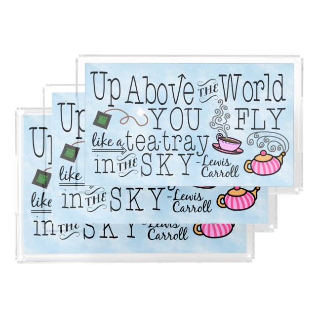 Alice in Wonderland Whimsical Tea Carroll Quote Acrylic Tray (Set)