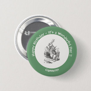 Alice in Wonderland White Rabbit Birthday Party Button
