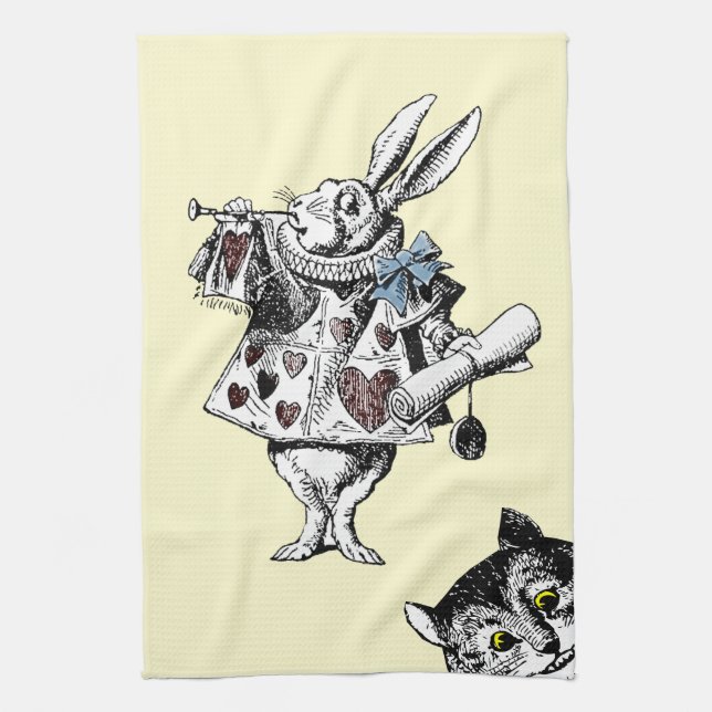 Alice in Wonderland White Rabbit Cheshire Cat Towel (Vertical)