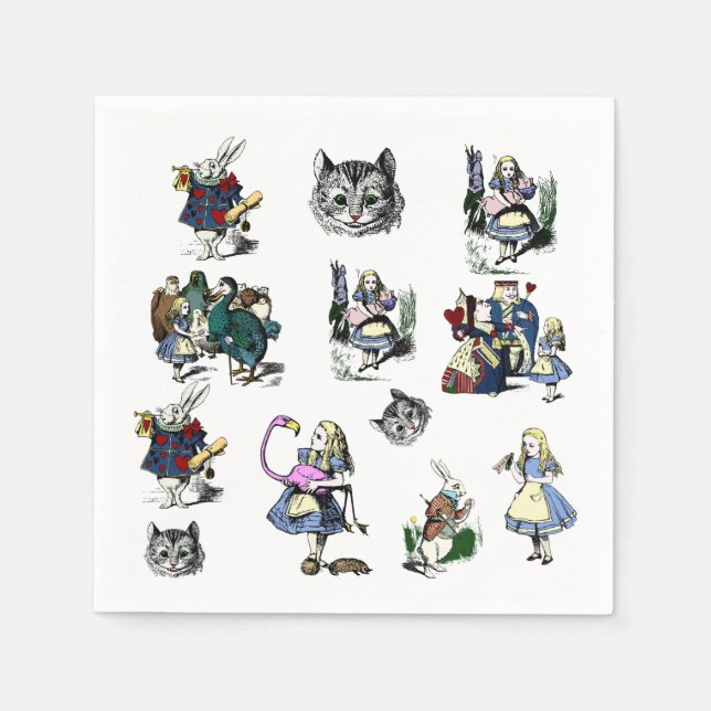 Alice in Wonderland White Rabbit & Cheshire party Napkins (Front)