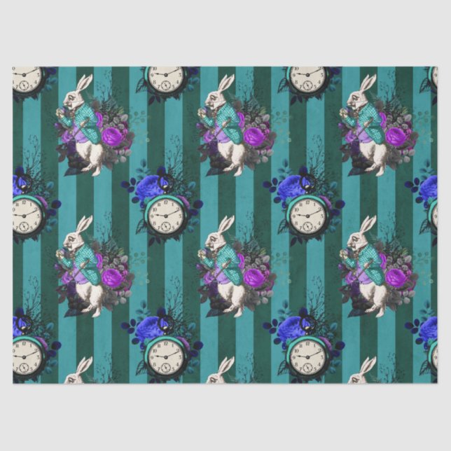 Alice in Wonderland White Rabbit Clock Decoupage Tissue Paper (Front)
