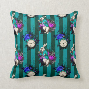 Alice in Wonderland White Rabbit Clock Throw Pillow