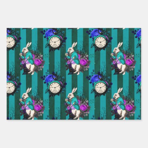 Alice in Wonderland White Rabbit Clock Wrapping Paper Sheets